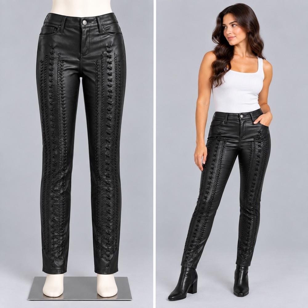 BLANKNYC Faux Leather Pants Women 26 Black Whipstitch Laced Skinny Edgy Biker